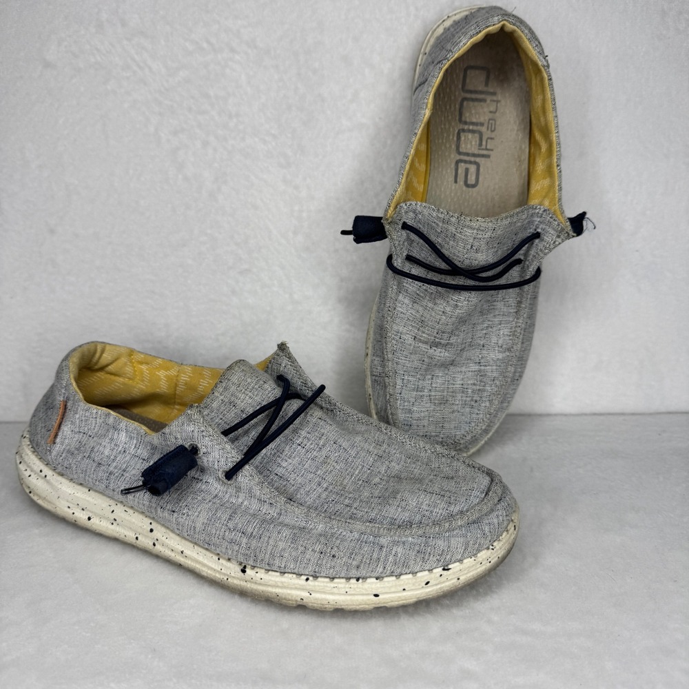 Hey Dude Wendy Grey‎ Linen Women Size 8 Slip On Loafers Speckled Sole Shoes